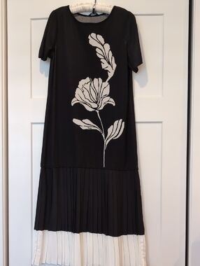 Ming Wang Modern Fit Drop Waist Mixed Media SS Black & White Dress M New